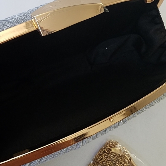 Silver Pleated Glitter Clutch Purse Women's Evening Handbag - Picture 9 of 10